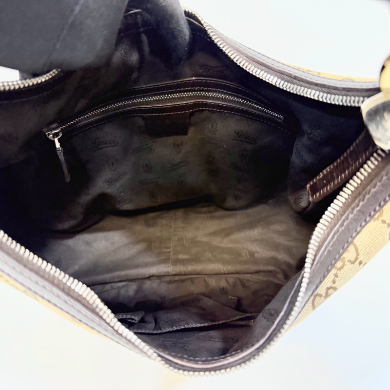 🥨超優惠 GUCCI緹花布黑滾邊雙G釦彎月腋下包232962-4