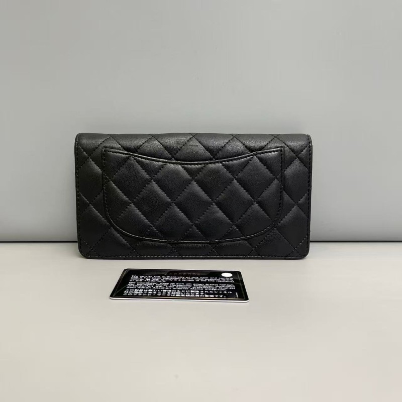 Chanelcf 黑銀全皮菱格對折長夾-1