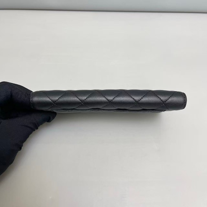 Chanelcf 黑銀全皮菱格對折長夾-5