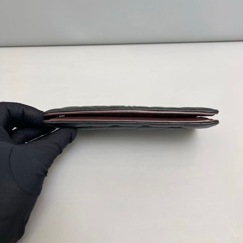 Chanelcf 黑銀全皮菱格對折長夾-6