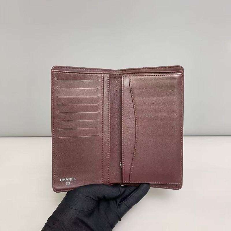 Chanelcf 黑銀全皮菱格對折長夾-7
