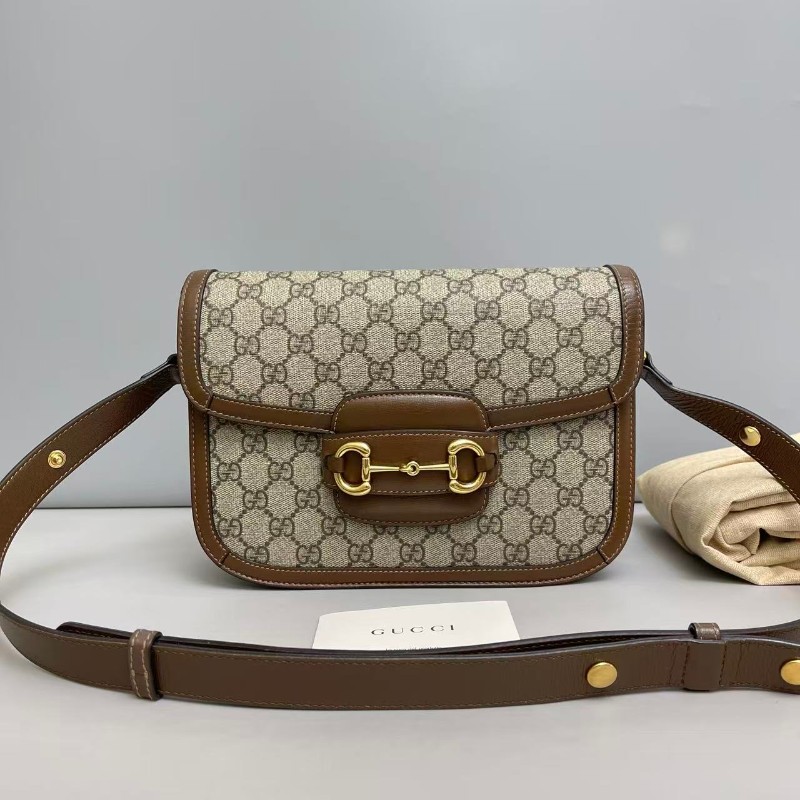Gucci 1955中號老花焦糖色馬鞍包-0