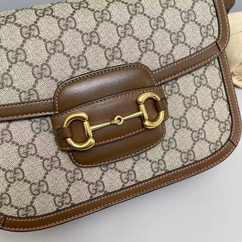 Gucci 1955中號老花焦糖色馬鞍包-5