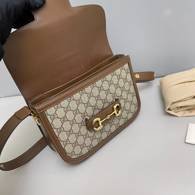 Gucci 1955中號老花焦糖色馬鞍包-7