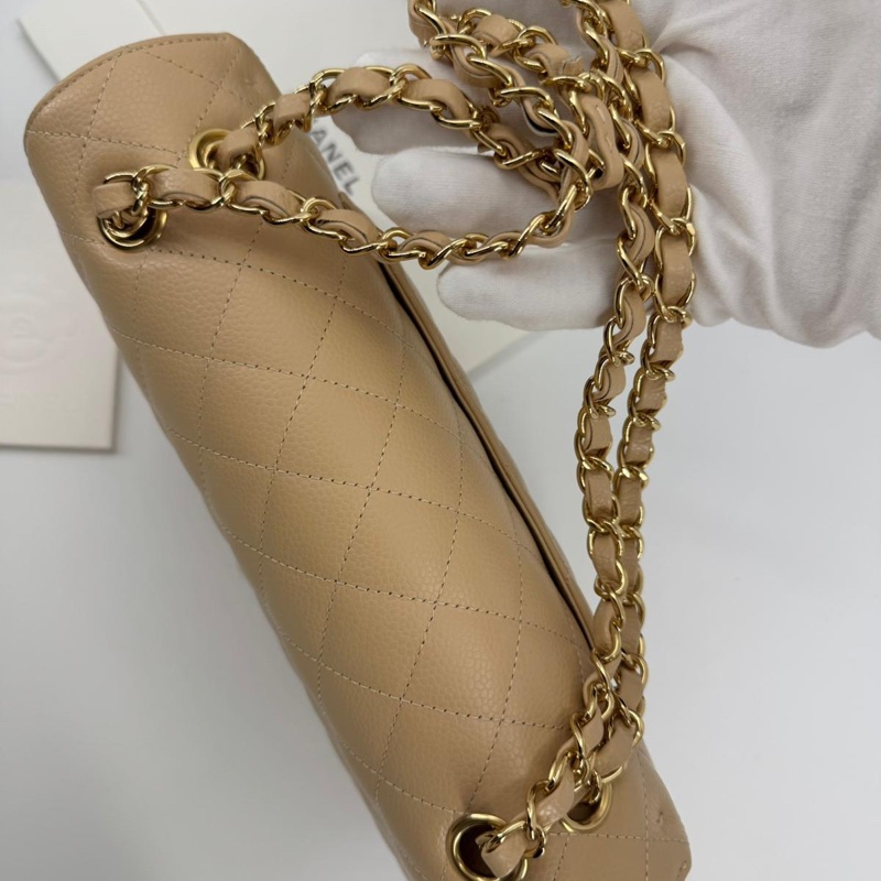 Chanel (21) Beige Clair Caviar Quilted Classic Double Flap Medium Gold Hardware-2