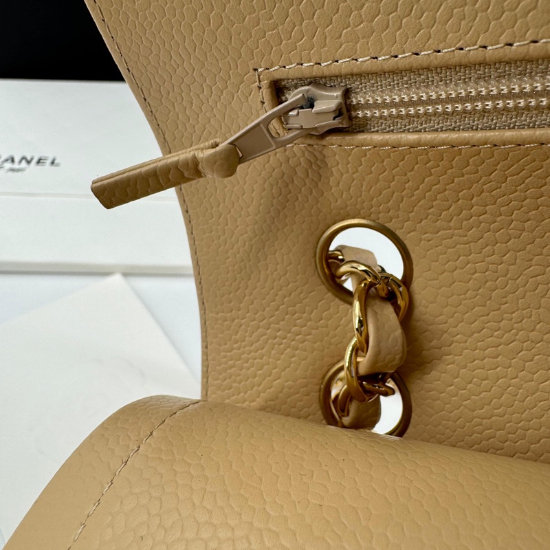 Chanel (21) Beige Clair Caviar Quilted Classic Double Flap Medium Gold Hardware-13