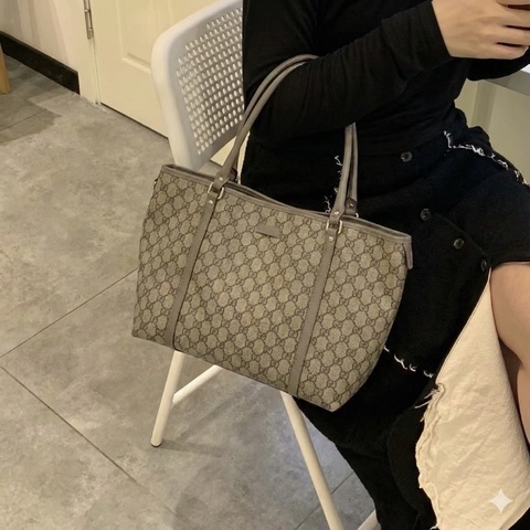 🥨超優惠 GUCCI原花銀釦拼灰牛皮雙肩托特包 197953