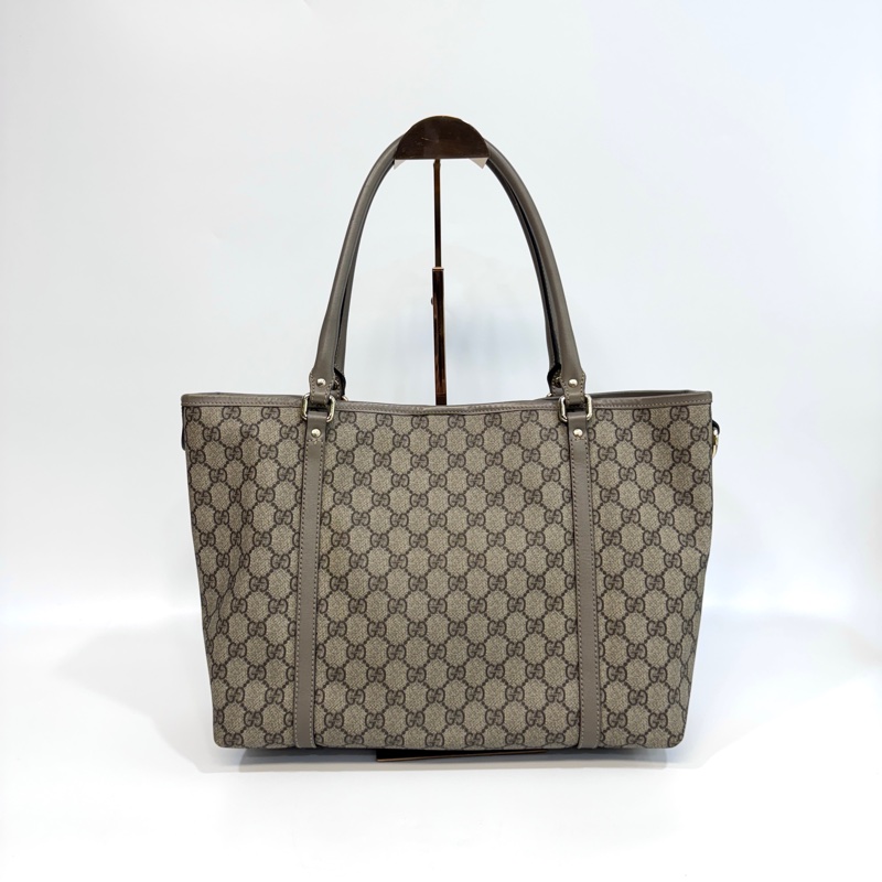 🥨超優惠 GUCCI原花銀釦拼灰牛皮雙肩托特包 197953-5