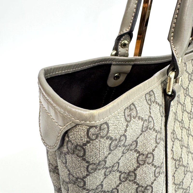 🥨超優惠 GUCCI原花銀釦拼灰牛皮雙肩托特包 197953-9