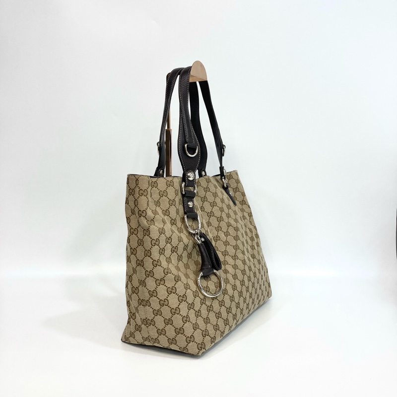 🥨超優惠Gucci緹花布拚棕牛皮GG Icon Bit 托特包229852-6