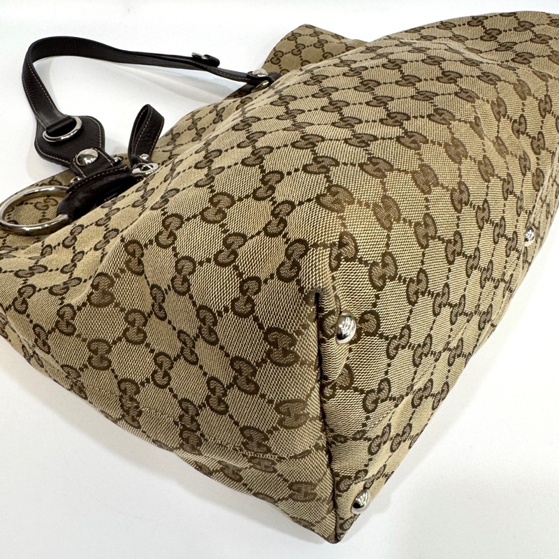 🥨超優惠Gucci緹花布拚棕牛皮GG Icon Bit 托特包229852-12