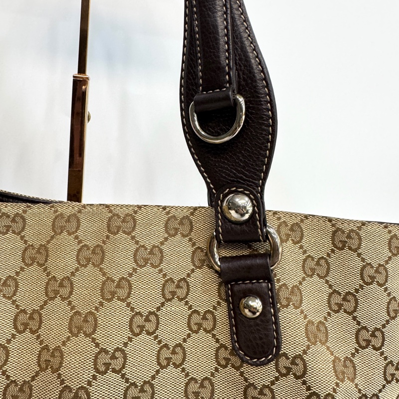 🥨超優惠Gucci緹花布拚棕牛皮GG Icon Bit 托特包229852-17
