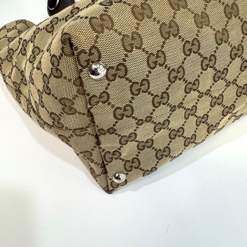 🥨超優惠Gucci緹花布拚棕牛皮GG Icon Bit 托特包229852-22