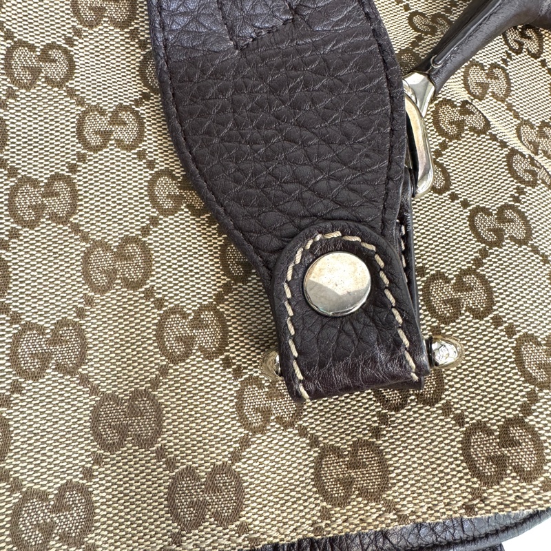 🥨超優惠Gucci緹花布拚棕牛皮GG Icon Bit 托特包229852-29