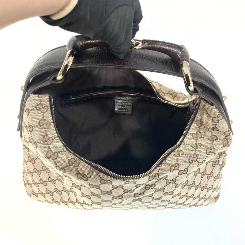 🥨超優惠GUCCI 緹花布Horsebit Hobo彎月單肩包 115867-6