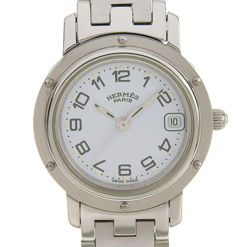 愛馬仕 Clipper Date CL4 210 腕錶，淺藍色錶盤，不鏽鋼石英機芯，電池驅動，錶徑約 24 毫米，近乎全新。-0