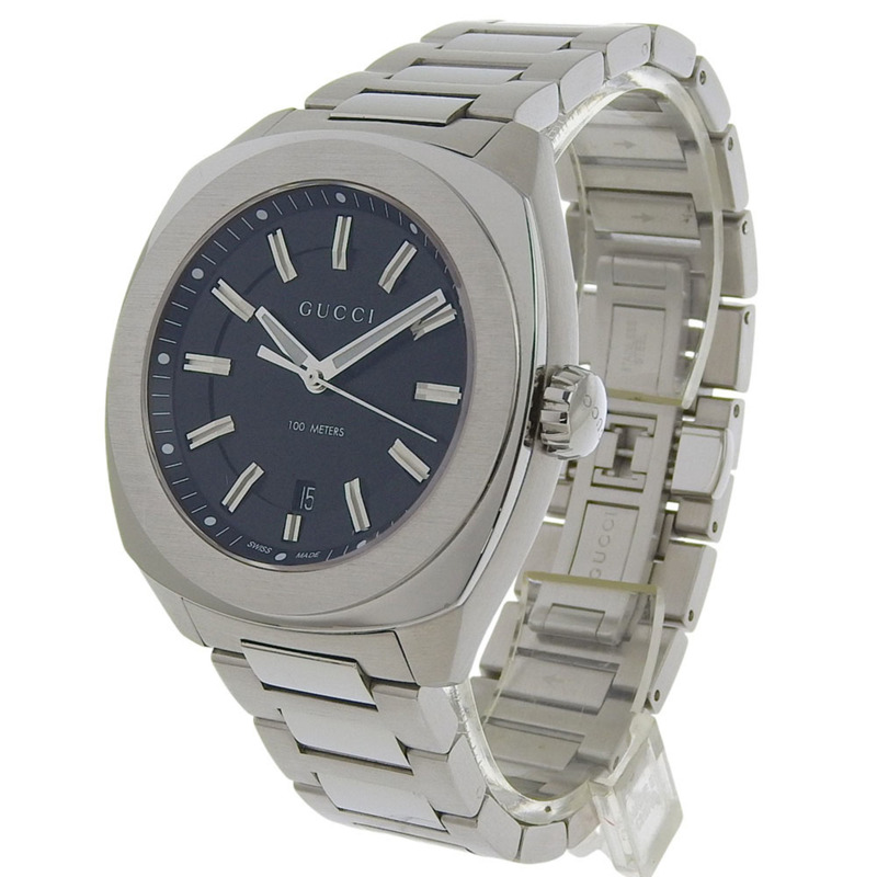 Gucci Date 100米防水 YA142201 142 2 黑色錶盤不鏽鋼石英錶（含電池），43毫米 男士-1