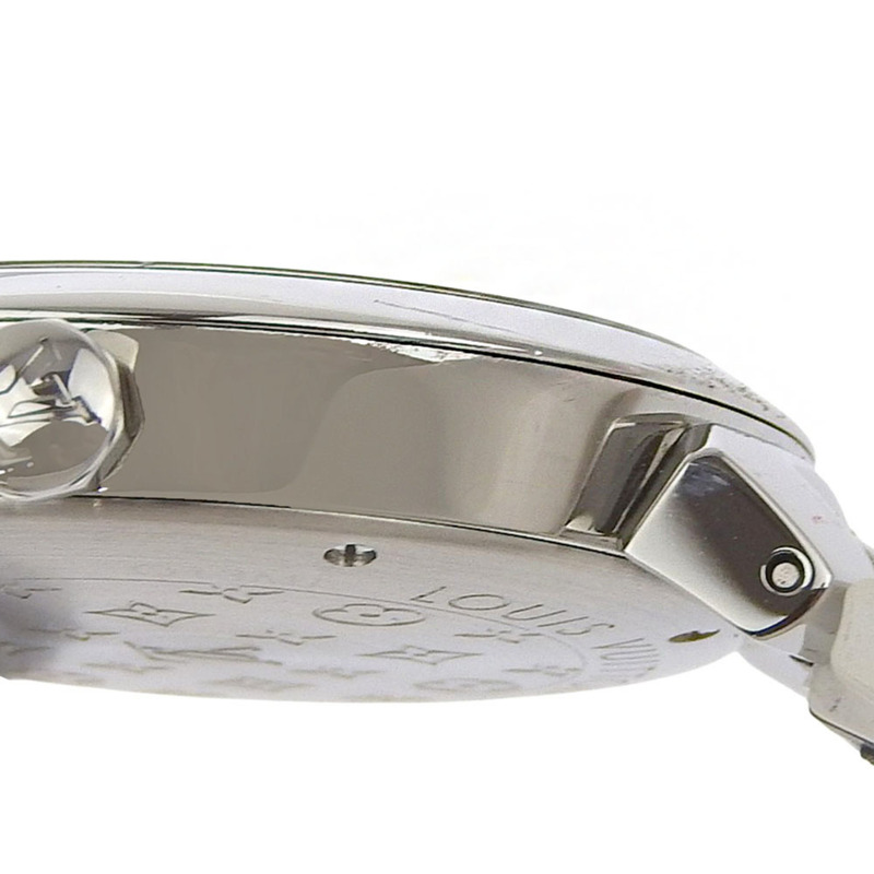 近乎全新路易威登 Tambour MM Q13MJ 白色錶盤腕錶，鑲嵌 8 顆鑽石，不鏽鋼和橡膠錶殼，石英機芯，33 毫米-3