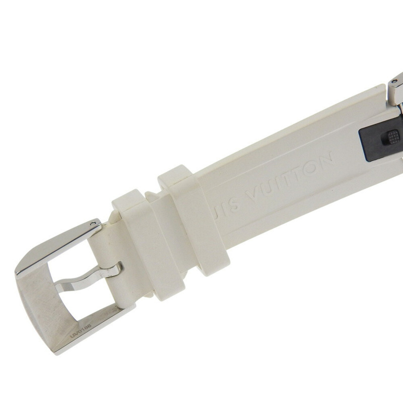 近乎全新路易威登 Tambour MM Q13MJ 白色錶盤腕錶，鑲嵌 8 顆鑽石，不鏽鋼和橡膠錶殼，石英機芯，33 毫米-4