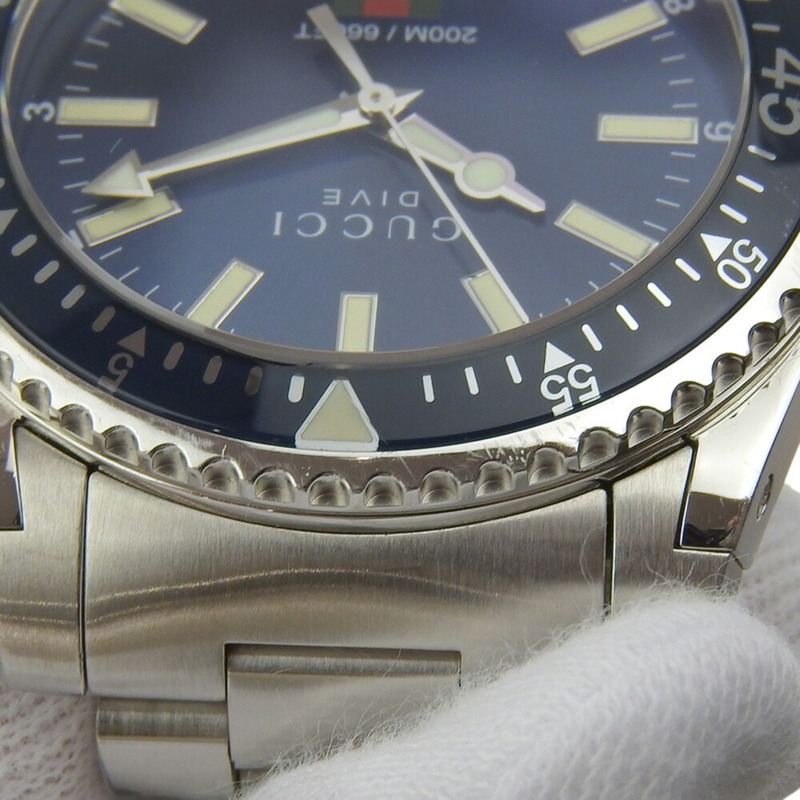 Gucci Dive 200公尺防水日期顯示腕錶 136 3 YA136311 藍色錶盤不鏽鋼石英錶 40毫米 男士-6