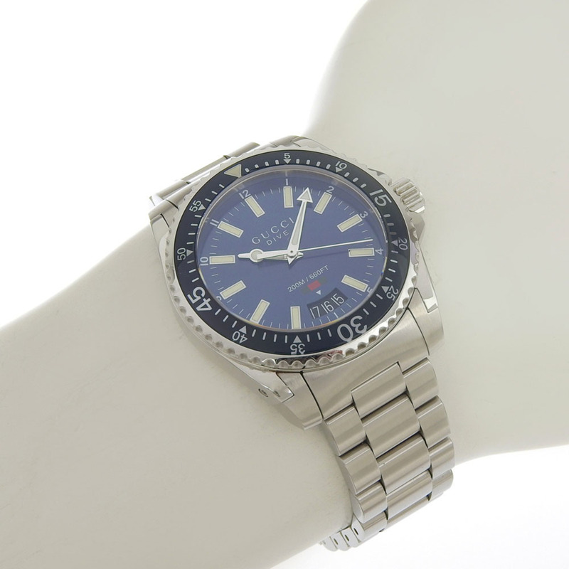 Gucci Dive 200公尺防水日期顯示腕錶 136 3 YA136311 藍色錶盤不鏽鋼石英錶 40毫米 男士-7