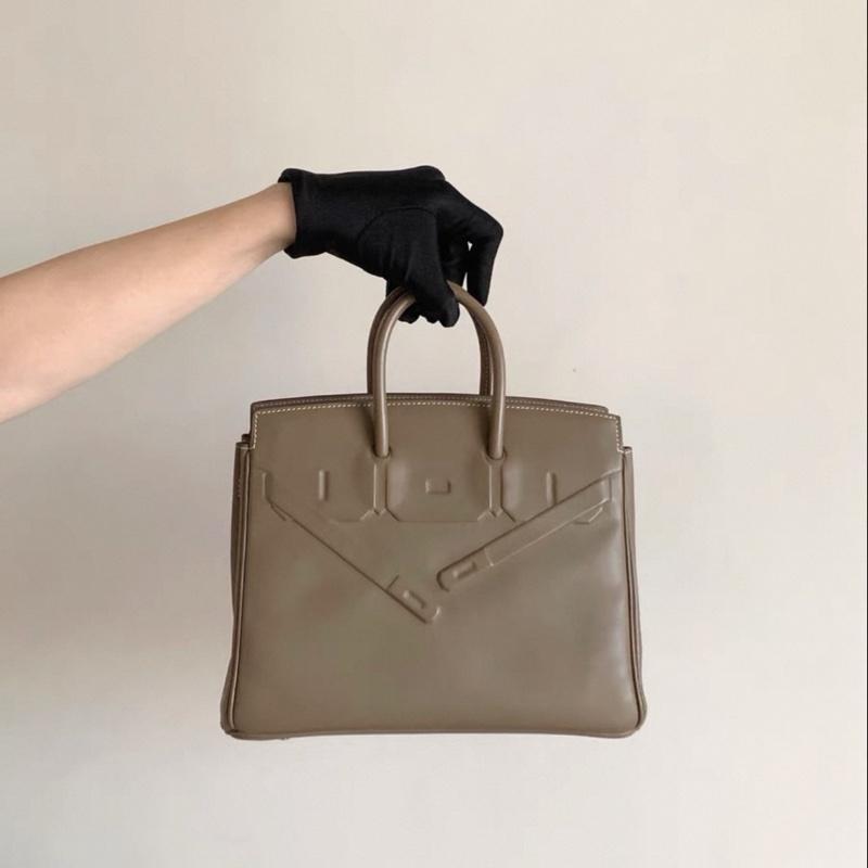 全套🩷 未使用 愛馬仕Hermes Birkin Shadow25 大象灰 Swift皮 Z刻-4