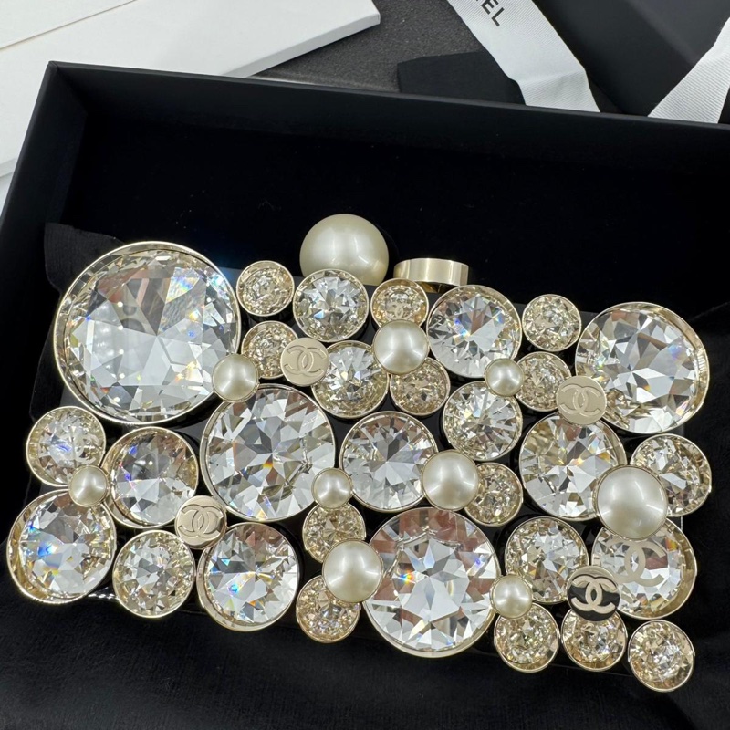 Chanel 2025/26 Plexi, Strass, Imitation Pearls & Gold-Tone Metal Black, Rhinestone & Golden Evening Bag-1