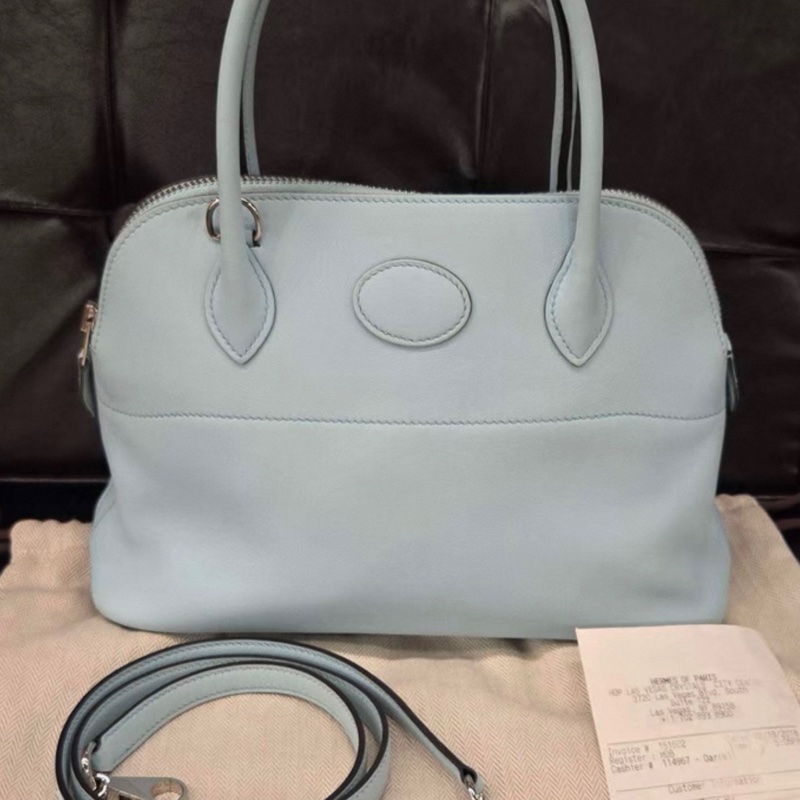 有購証🩷 愛馬仕 Bolide27 馬卡龍藍 銀扣 A刻 鎖具齊全 有塵袋 小票-0