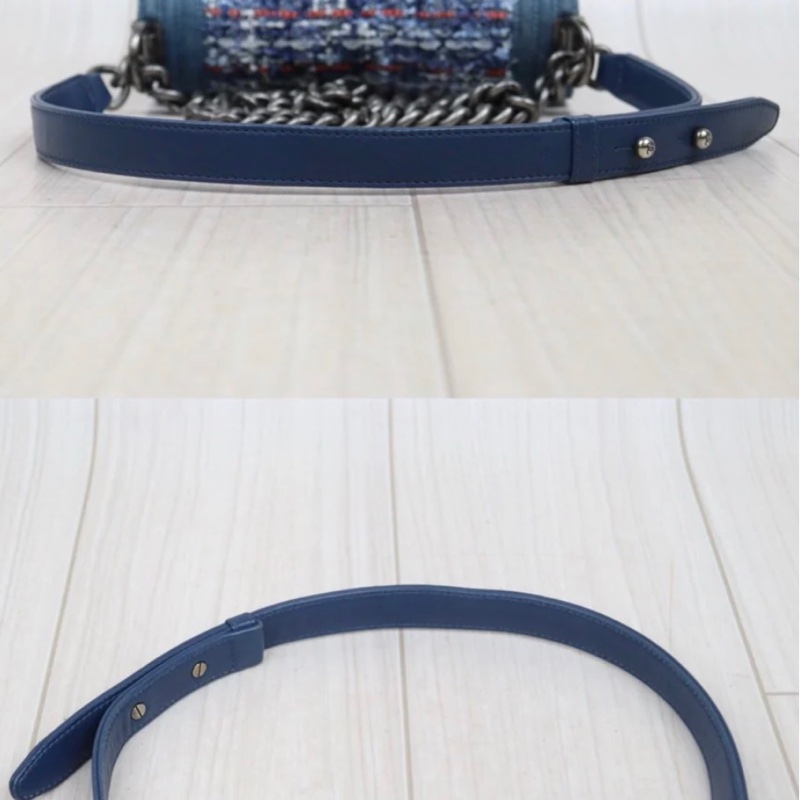 「JL精品代購」9新 Chanel 香奈兒 藍色毛呢 boy包-11