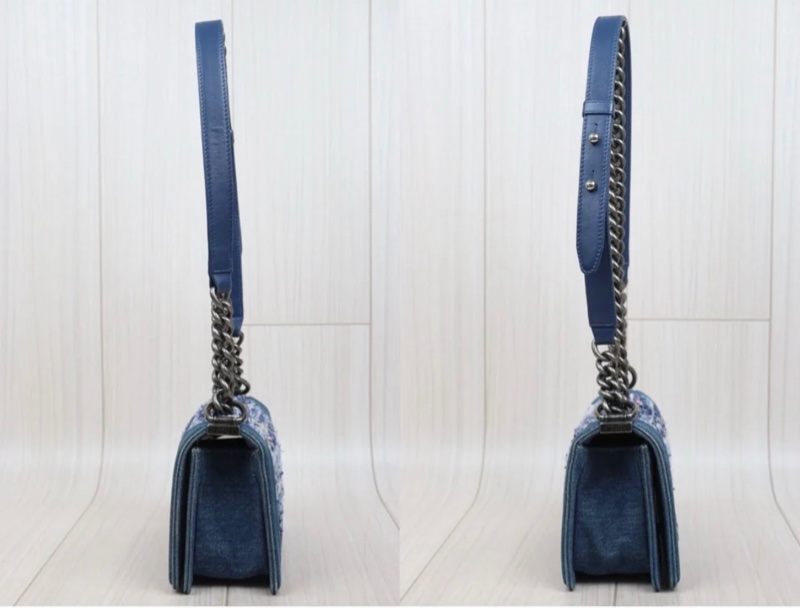 「JL精品代購」9新 Chanel 香奈兒 藍色毛呢 boy包-4