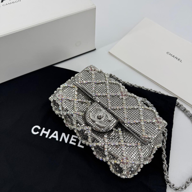 Chanel 2022 Rhinestone Strass & Metal Mini Flap Bag with Silver Tone Hardware-0