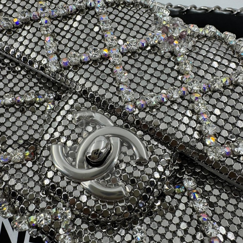 Chanel 2022 Rhinestone Strass & Metal Mini Flap Bag with Silver Tone Hardware-2