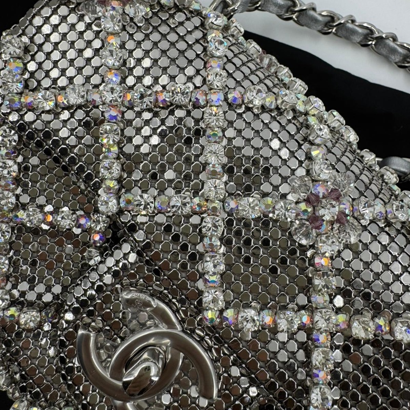 Chanel 2022 Rhinestone Strass & Metal Mini Flap Bag with Silver Tone Hardware-3