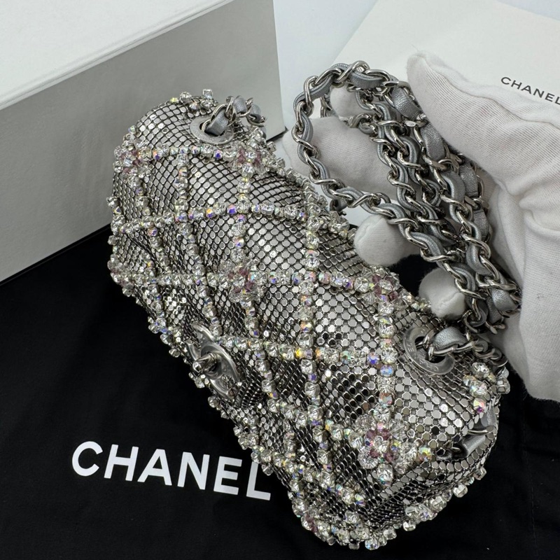 Chanel 2022 Rhinestone Strass & Metal Mini Flap Bag with Silver Tone Hardware-4