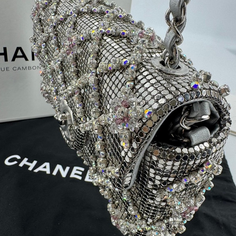 Chanel 2022 Rhinestone Strass & Metal Mini Flap Bag with Silver Tone Hardware-5