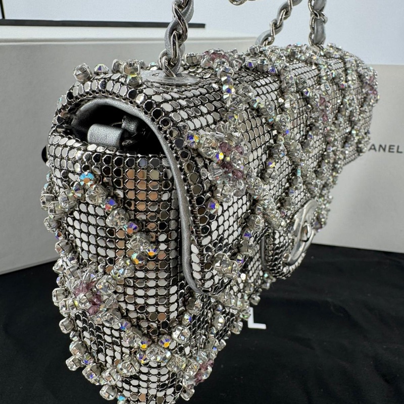 Chanel 2022 Rhinestone Strass & Metal Mini Flap Bag with Silver Tone Hardware-6
