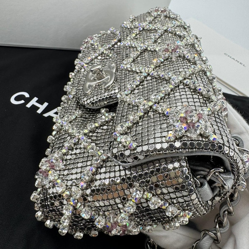 Chanel 2022 Rhinestone Strass & Metal Mini Flap Bag with Silver Tone Hardware-7