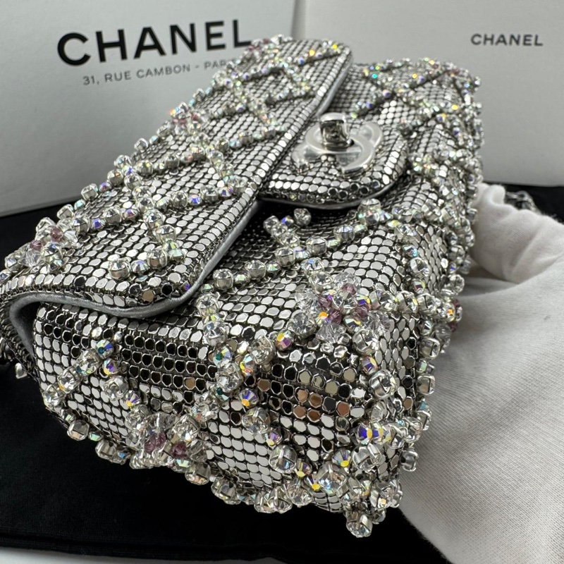 Chanel 2022 Rhinestone Strass & Metal Mini Flap Bag with Silver Tone Hardware-8