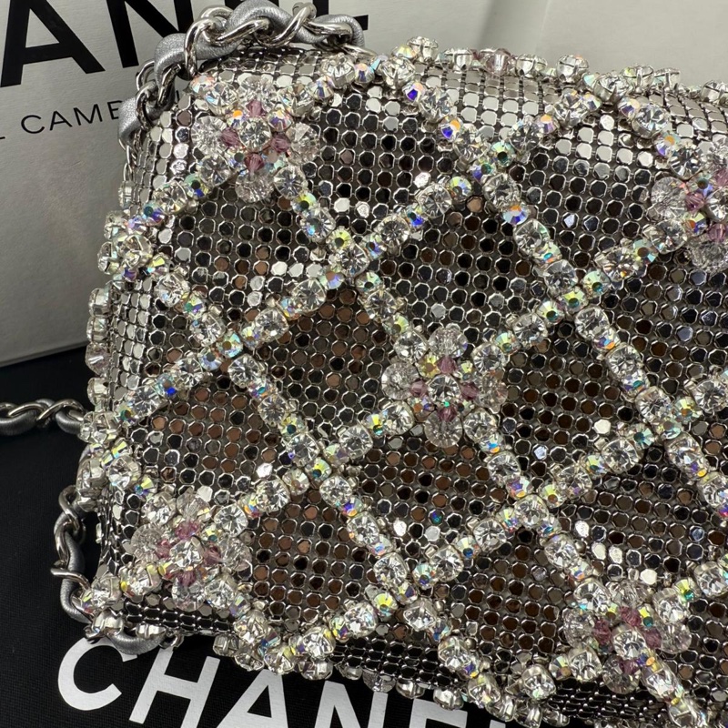 Chanel 2022 Rhinestone Strass & Metal Mini Flap Bag with Silver Tone Hardware-12