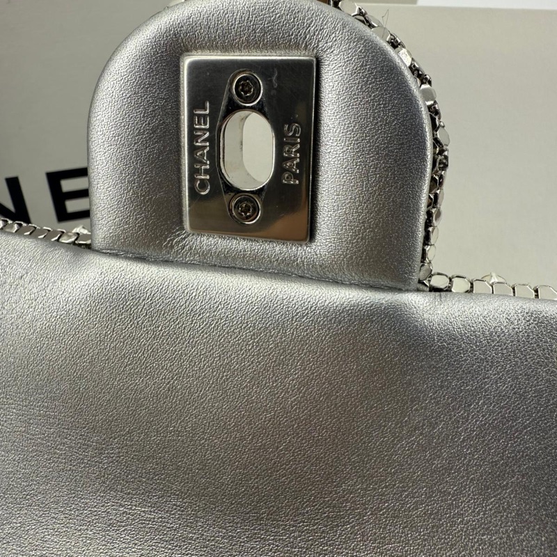 Chanel 2022 Rhinestone Strass & Metal Mini Flap Bag with Silver Tone Hardware-17