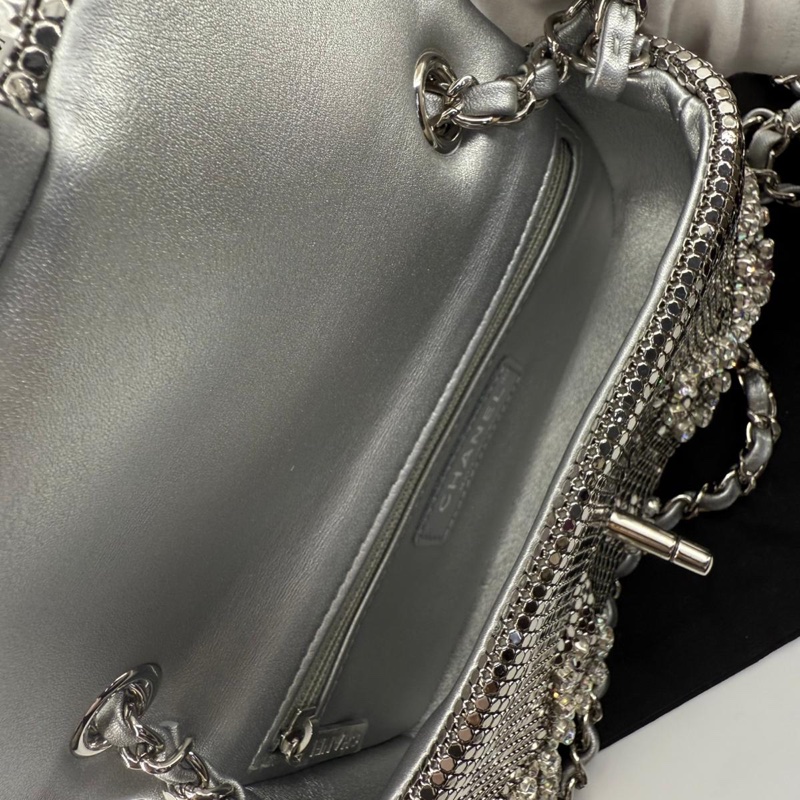 Chanel 2022 Rhinestone Strass & Metal Mini Flap Bag with Silver Tone Hardware-19