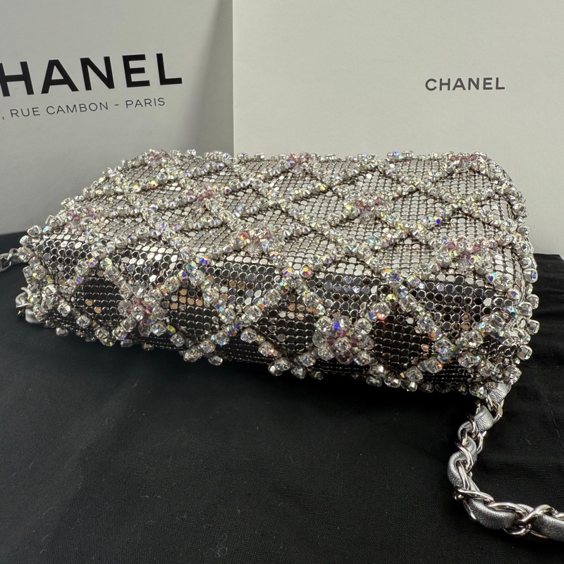 Chanel 2022 Rhinestone Strass & Metal Mini Flap Bag with Silver Tone Hardware-20