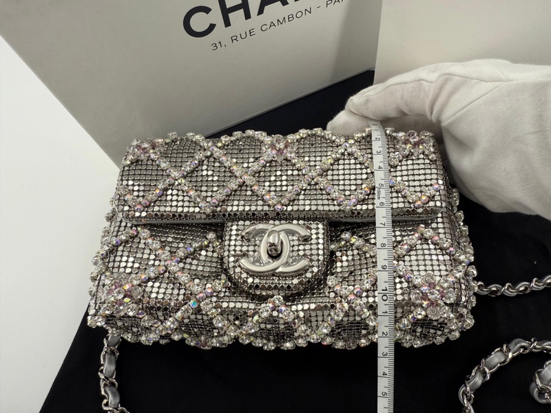 Chanel 2022 Rhinestone Strass & Metal Mini Flap Bag with Silver Tone Hardware-22