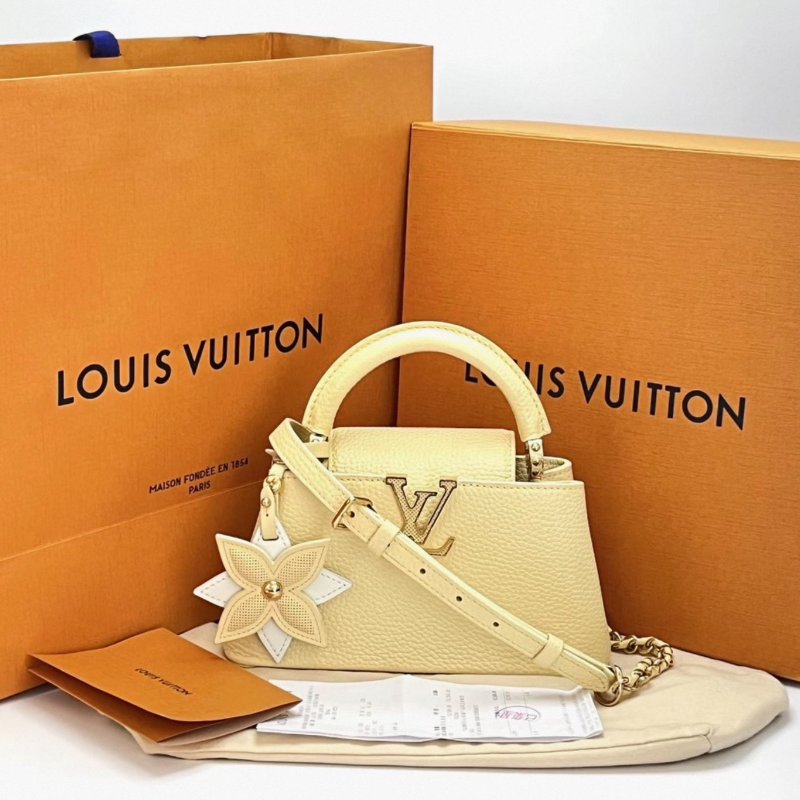 LV Capucines mini橫版磨砂小雞黃22*12*7 芯片款 98新配件盒子塵袋購證-0