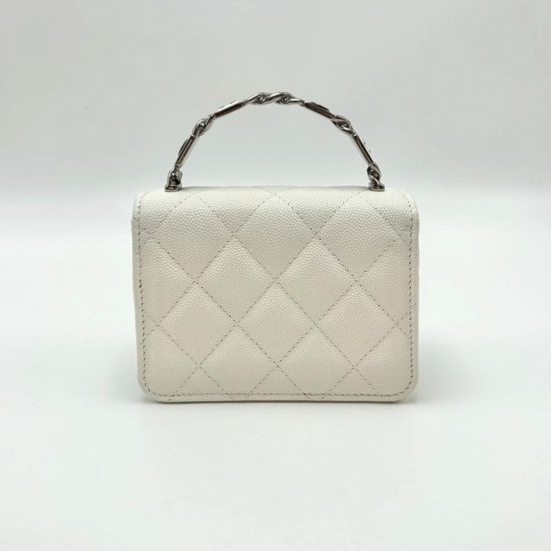 CHANEL白色荔枝牛皮琺瑯手提鏈條包13*9*5 99新配件塵袋保卡-1