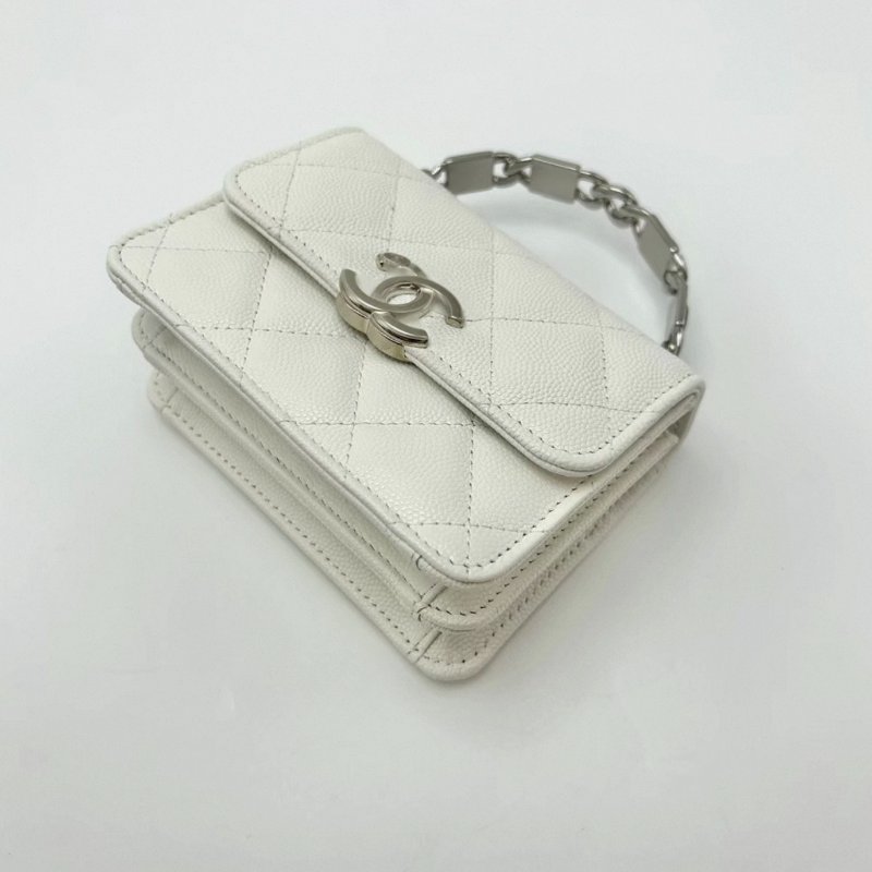 CHANEL白色荔枝牛皮琺瑯手提鏈條包13*9*5 99新配件塵袋保卡-3