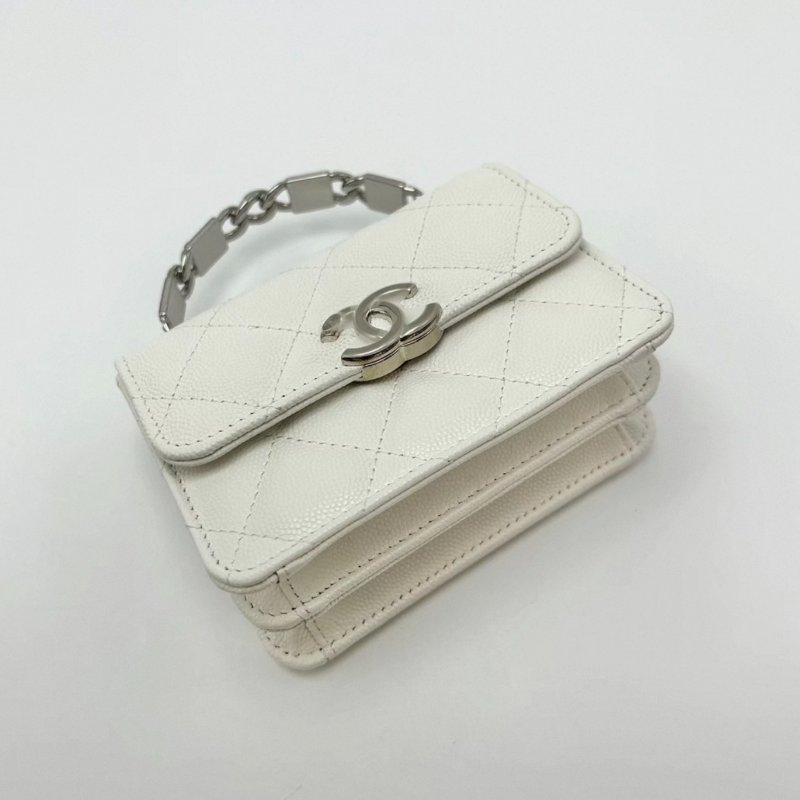CHANEL白色荔枝牛皮琺瑯手提鏈條包13*9*5 99新配件塵袋保卡-4