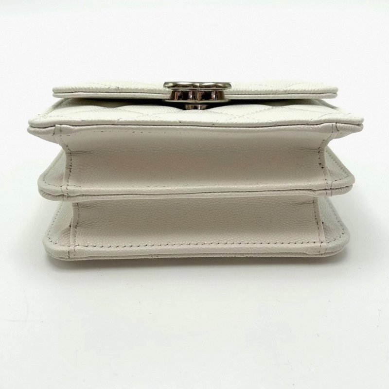 CHANEL白色荔枝牛皮琺瑯手提鏈條包13*9*5 99新配件塵袋保卡-5