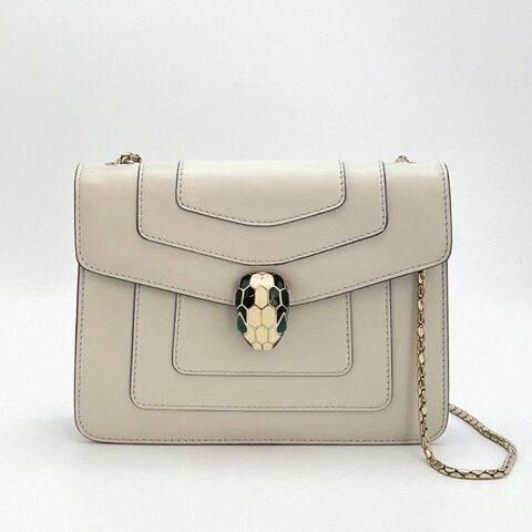 BVLGARI 白色金扣蛇頭肩背斜背包 20*15 98新配件塵袋