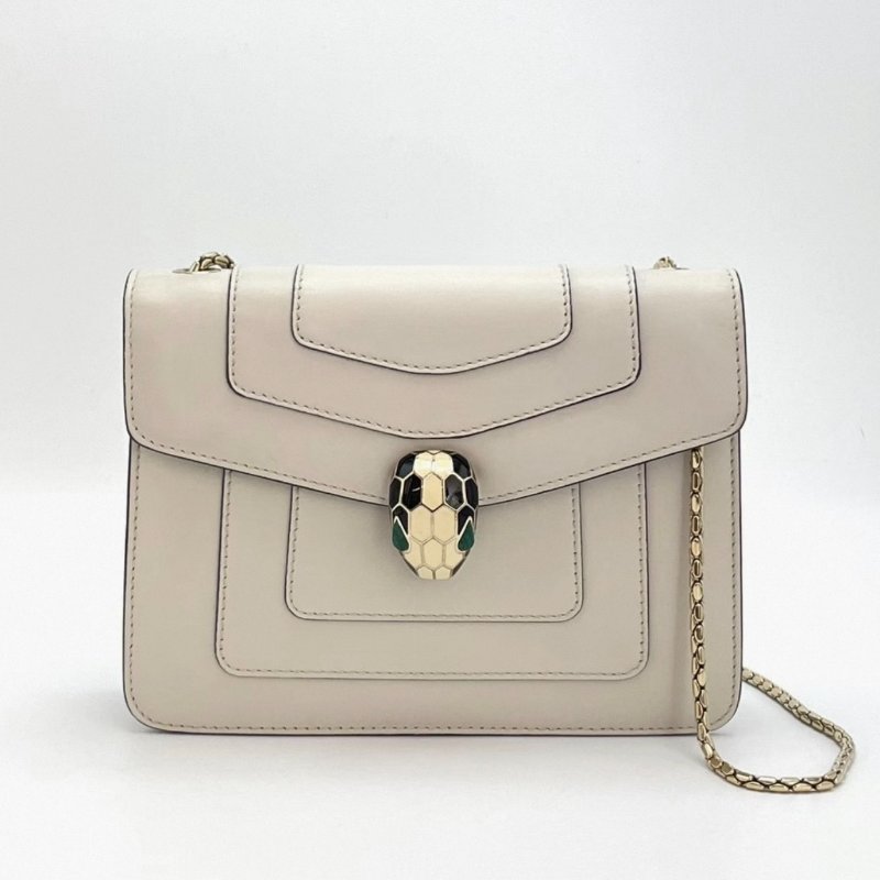 BVLGARI 白色金扣蛇頭肩背斜背包 20*15 98新配件塵袋-0